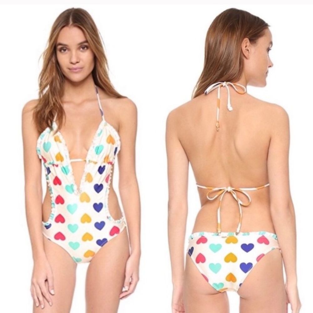 WILDFOX Vintage Hearts Ruffle One Piece Swimsuit